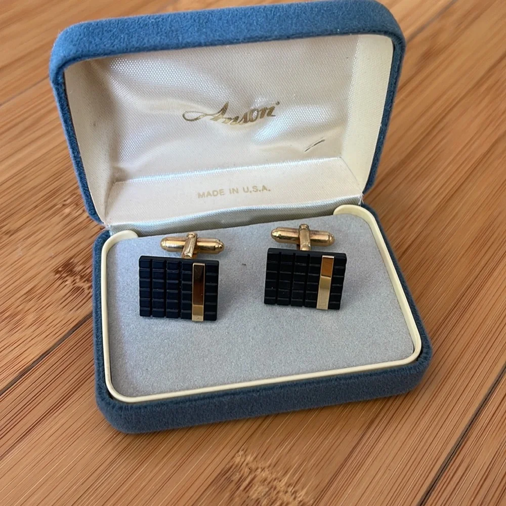 Vintage Men’s Gold/Black Fancy Cufflinks Jewerly square cufflinks